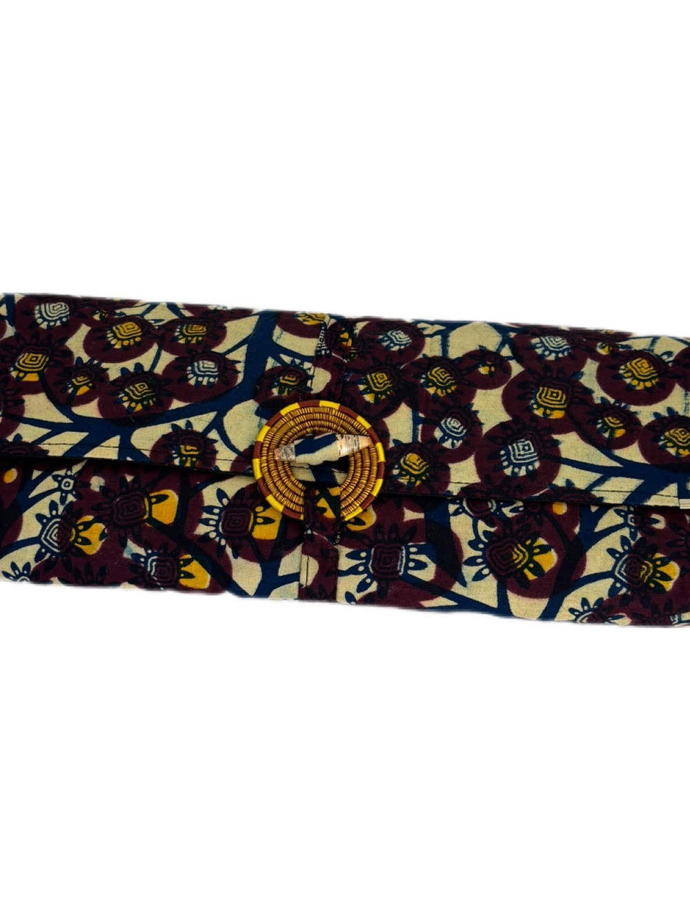 Rwandan Handcrafted Kitenge Fabric Envelope Clutch Basket Woven Buckle